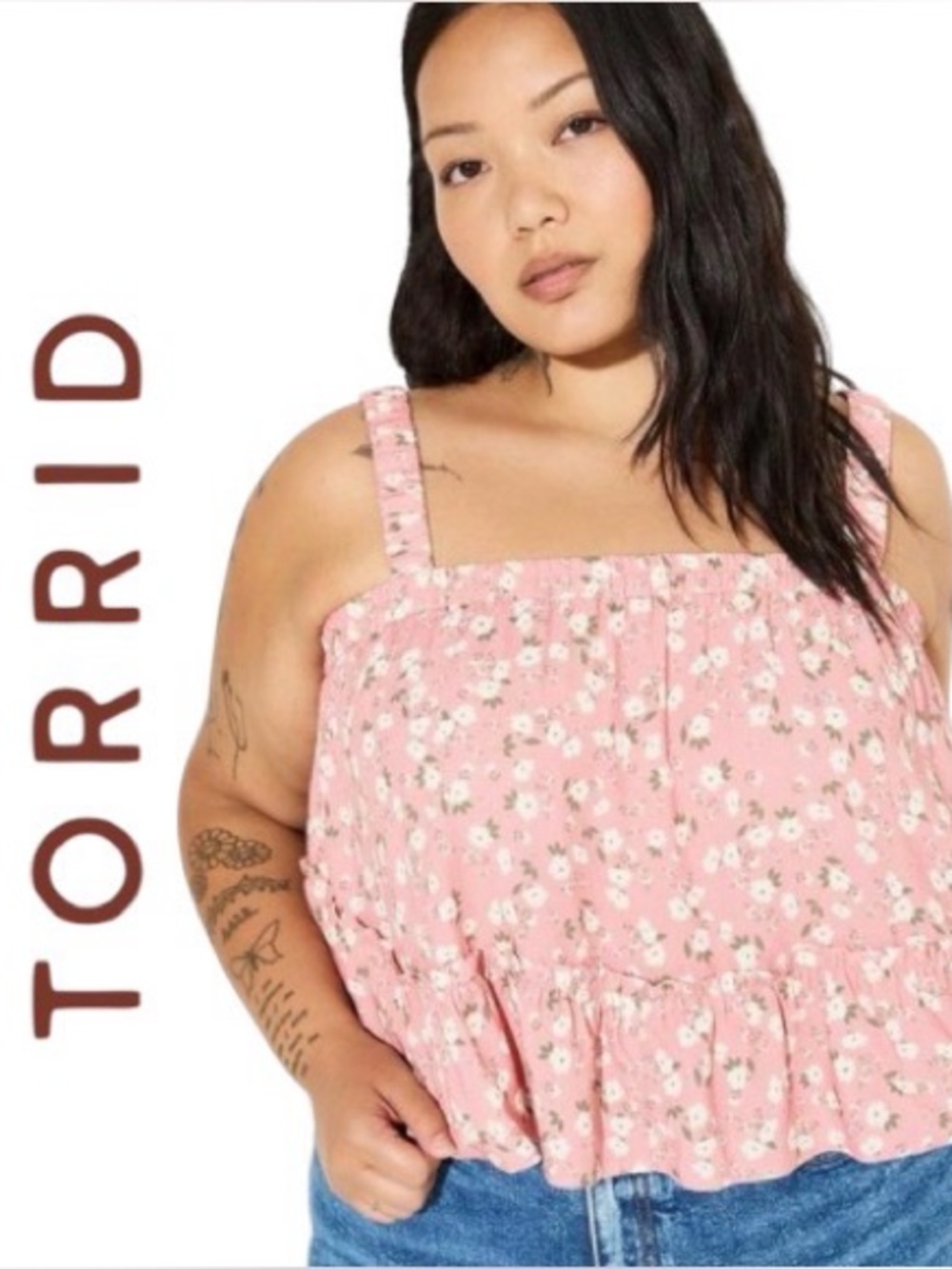 2X  LoveSick by TORRID Tiered Smocked-Strap Tank in Daisy Swirl Rosette, NWT